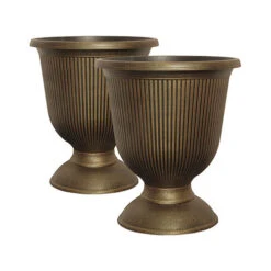 Pair Of Black Bronze Vertical Garden Urns